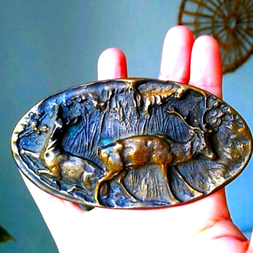 Vintage 1980's Brass Deer Belt Buckle
